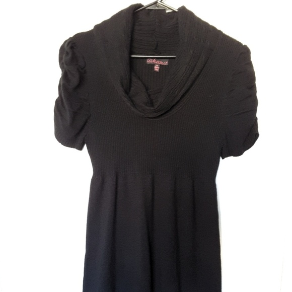 Black Sweater Dress w/ Ruched Sleeves - Picture 4 of 9